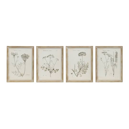 23.5&#x22; Vintage Reproduction Botanical Print Wood Framed Wall Art, 4ct.